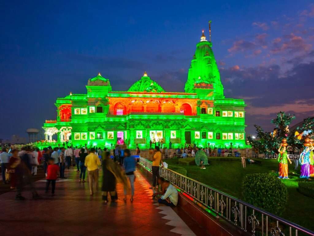Prem Mandir's nighttime beauty in Vrindavan