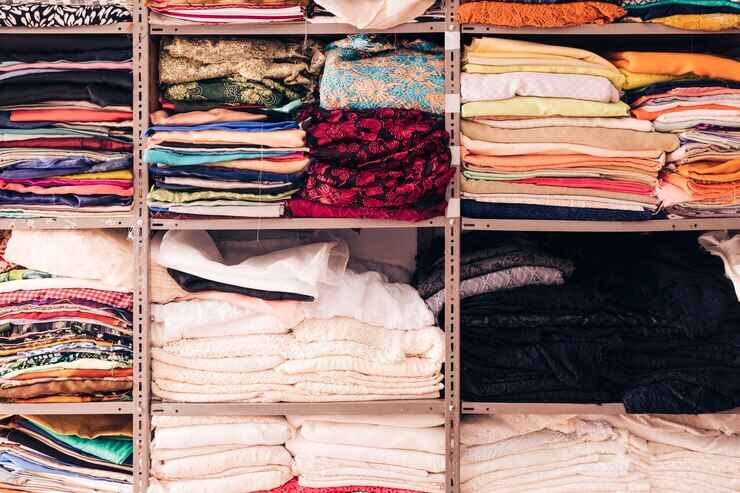 colorful fabric shelf in the Avantika Market Rohini
